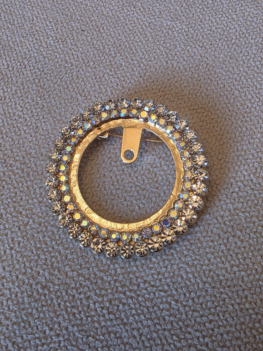 Rhinestone Circle Brooch Gold Tone Crystal Halo Pin
